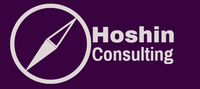 Hoshin Consulting main logo, with icon of a compass with a needle pointing towards improvement